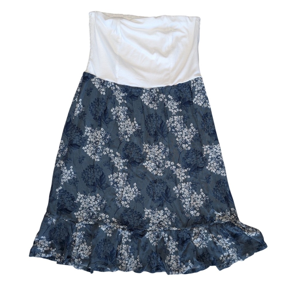 Ripzone brand womens Small strapless summer dress white bodice blue floral print